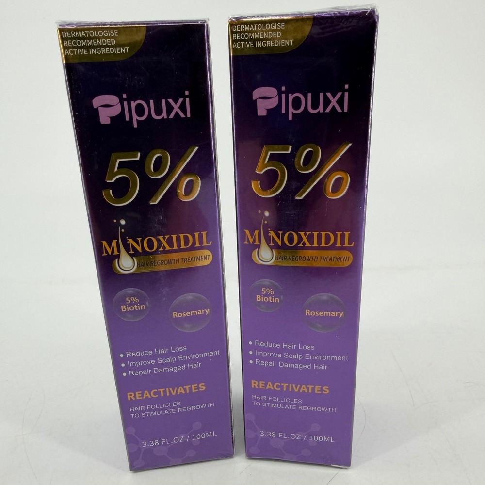 2 Pack Pipuxi 5% Minoxidil Hair Regrowth Treatment Biotin & Rosemary 3.38oz